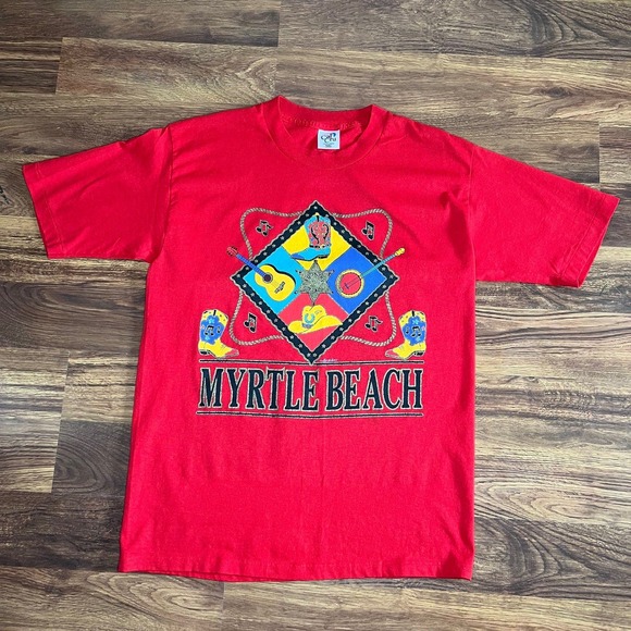 Vintage Myrtle Beach Western Country Graphic Single Stitch Shirt Red Adult Large - Picture 1 of 7